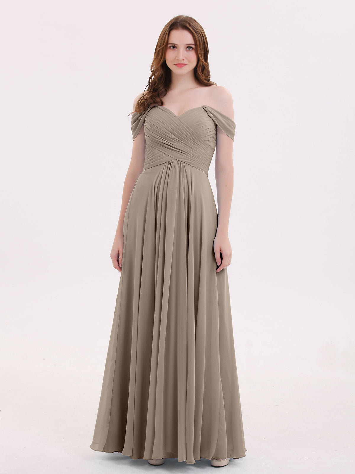 BABARONI Off The Shoulder Empire Bridesmaid Dresses Taupe, Taupe / US0