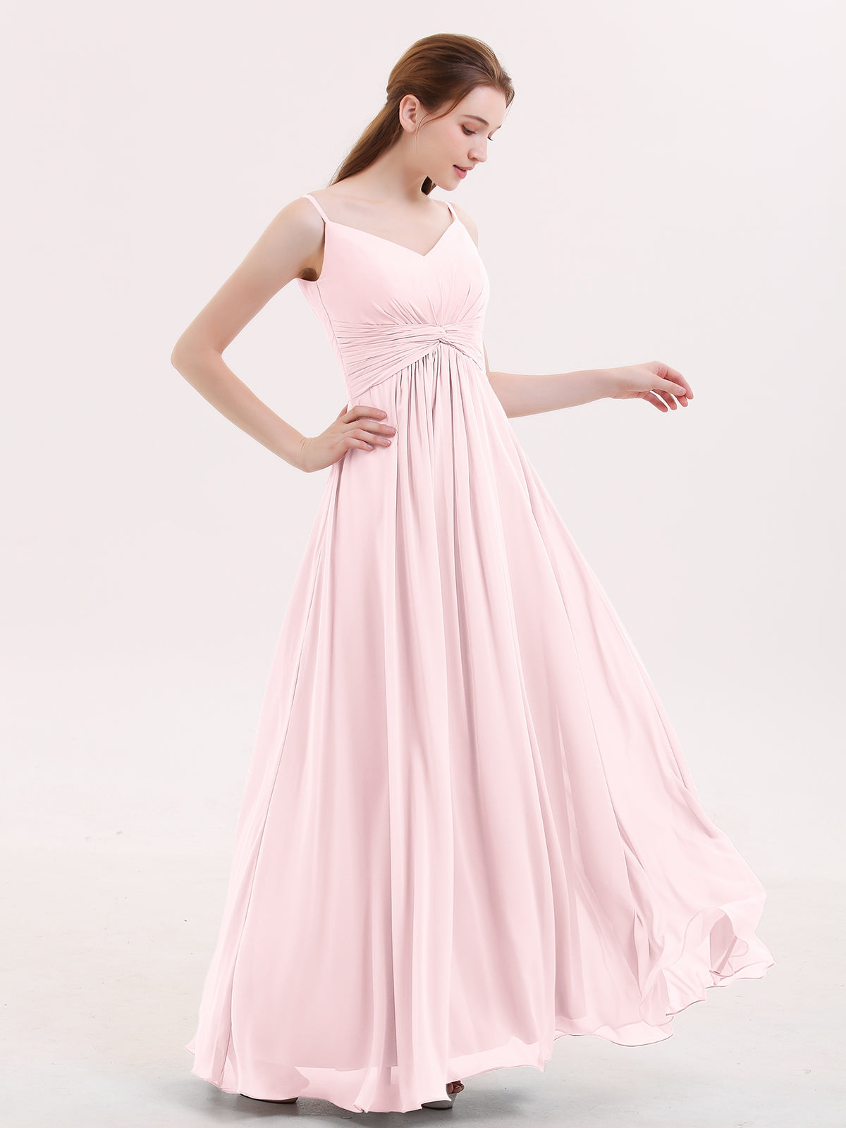 Spaghetti Strap Dress with Slit for Bridesmaid Blushing Pink Plus Size