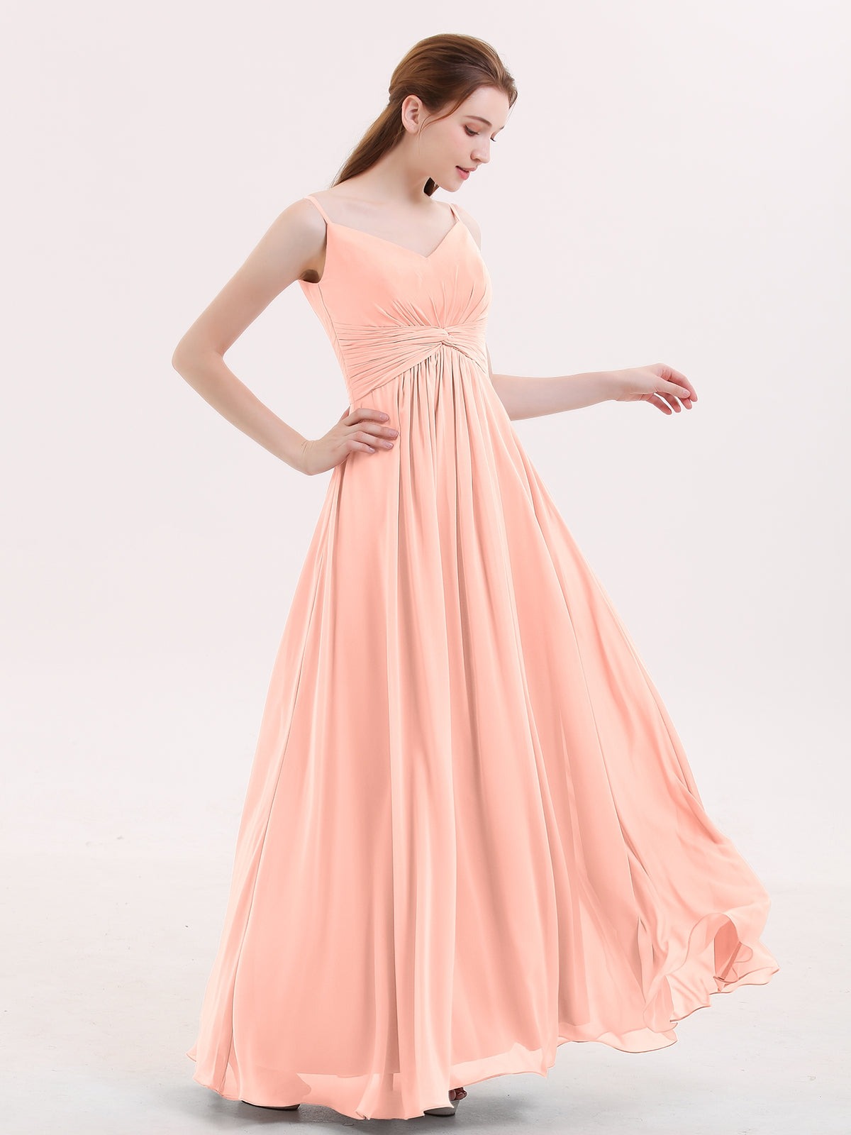 BABARONI Empire Bridesmaid Gown with Spaghetti Strap-Coral, Coral / US0 BABARONI Empire Bridesmaid Gown with Spaghetti Strap-Coral, Coral / US0