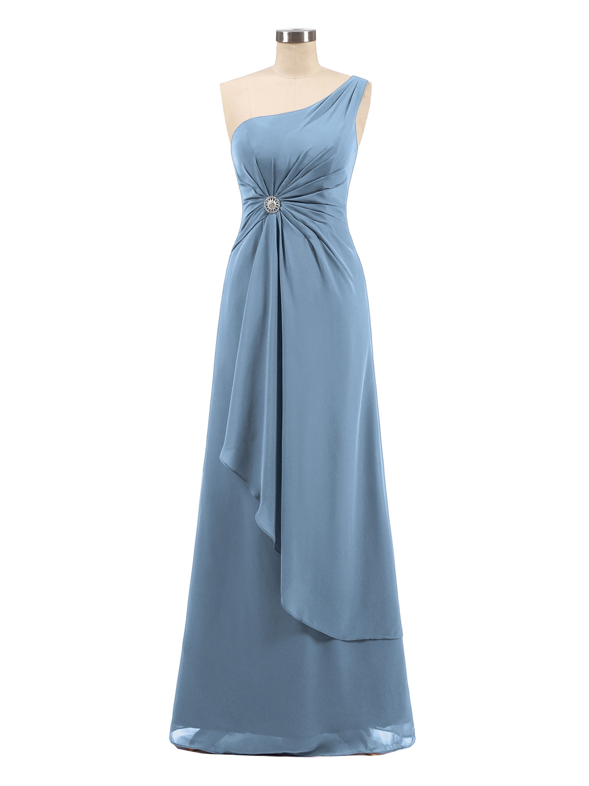 BABARONI One Shoulder Chiffon Dress with Cascade Skirt-Slate Blue, Slate Blue / US0 BABARONI One Shoulder Chiffon Dress with Cascade Skirt-Slate Blue, Slate Blue / US0