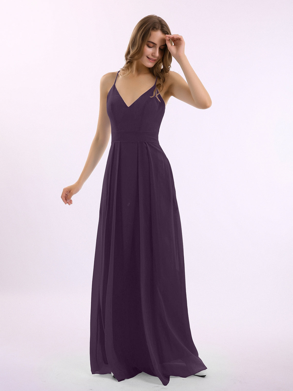 Spaghetti Strap V-neck Chiffon Dresses Peacock Plus Size