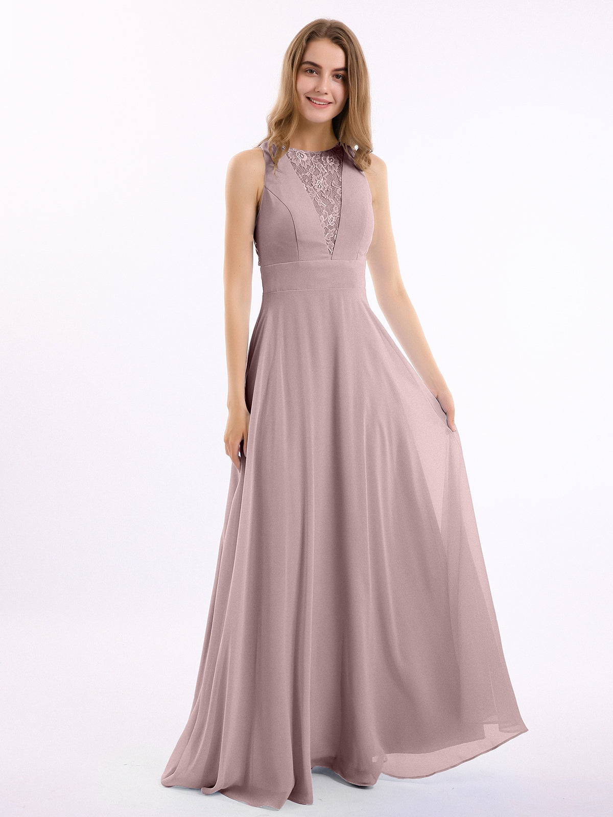 A-Line V-Neck Chiffon Floor-Length Dress Vintage Mauve Plus Size