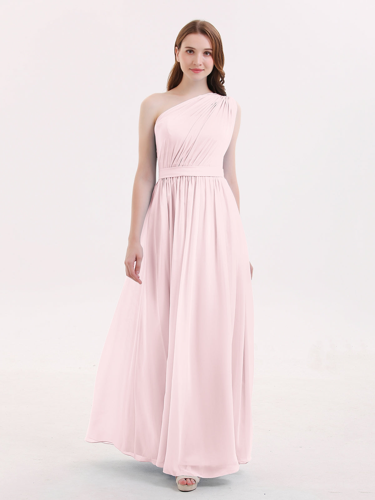 Long Halter Chiffon Dresses of Bridesmaid Blushing Pink
