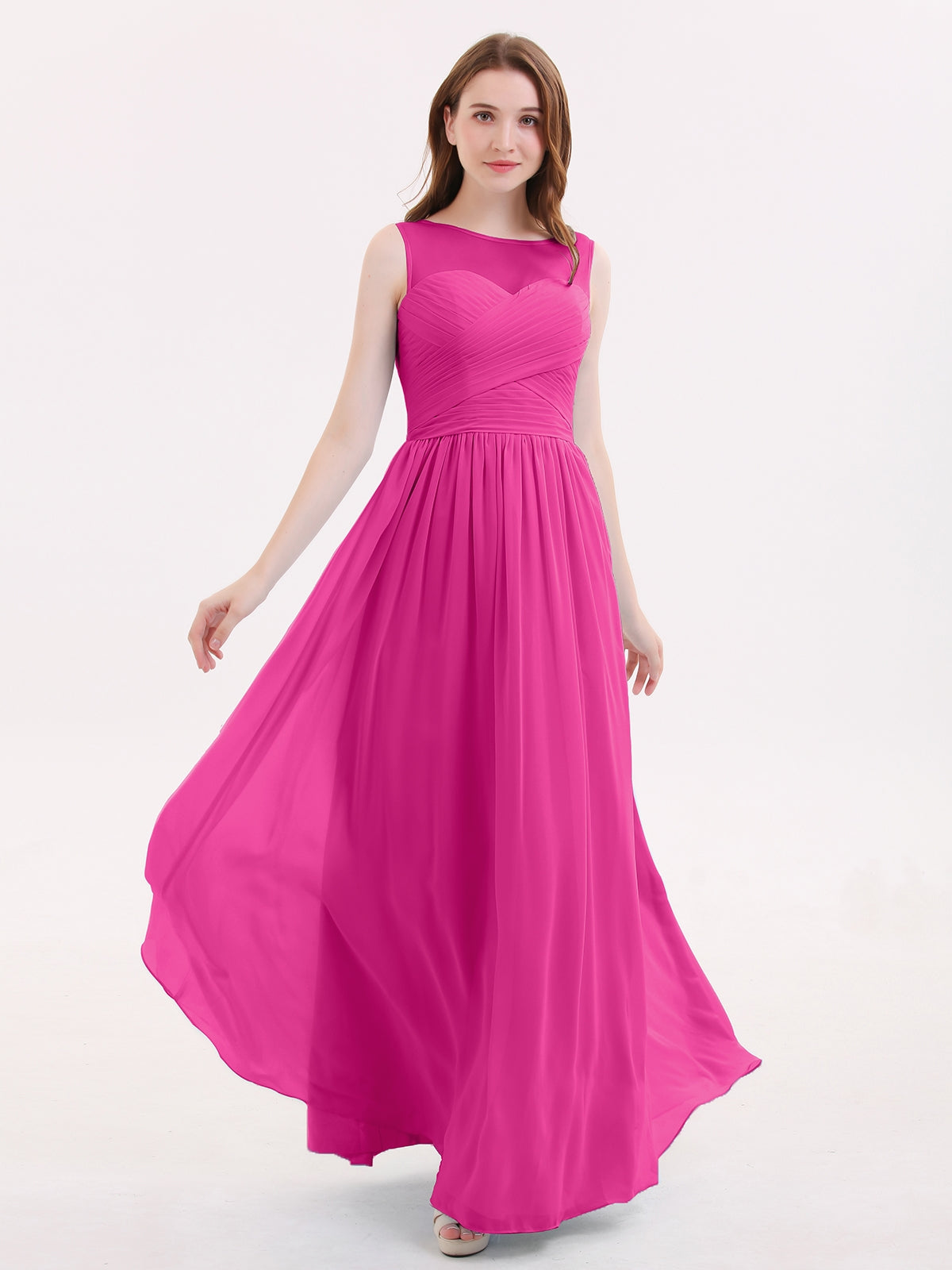 open lace back dress Watermelon Chiffon Spaghetti Strap Beaded Short Bridesmaid Gown main image 1