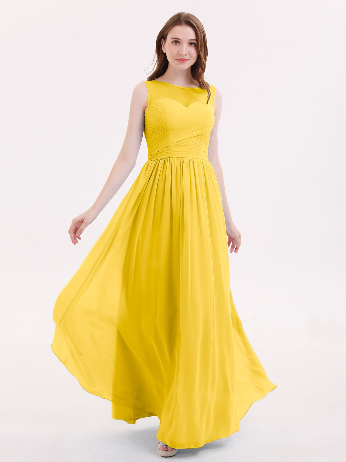 Chiffon and Lace Hlater Long Gowns Marigold