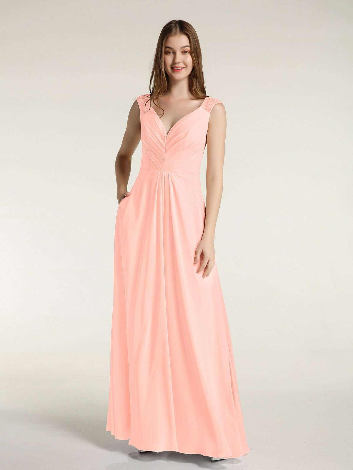 V-neck Chiffon Dresses with Lace Strap Pool