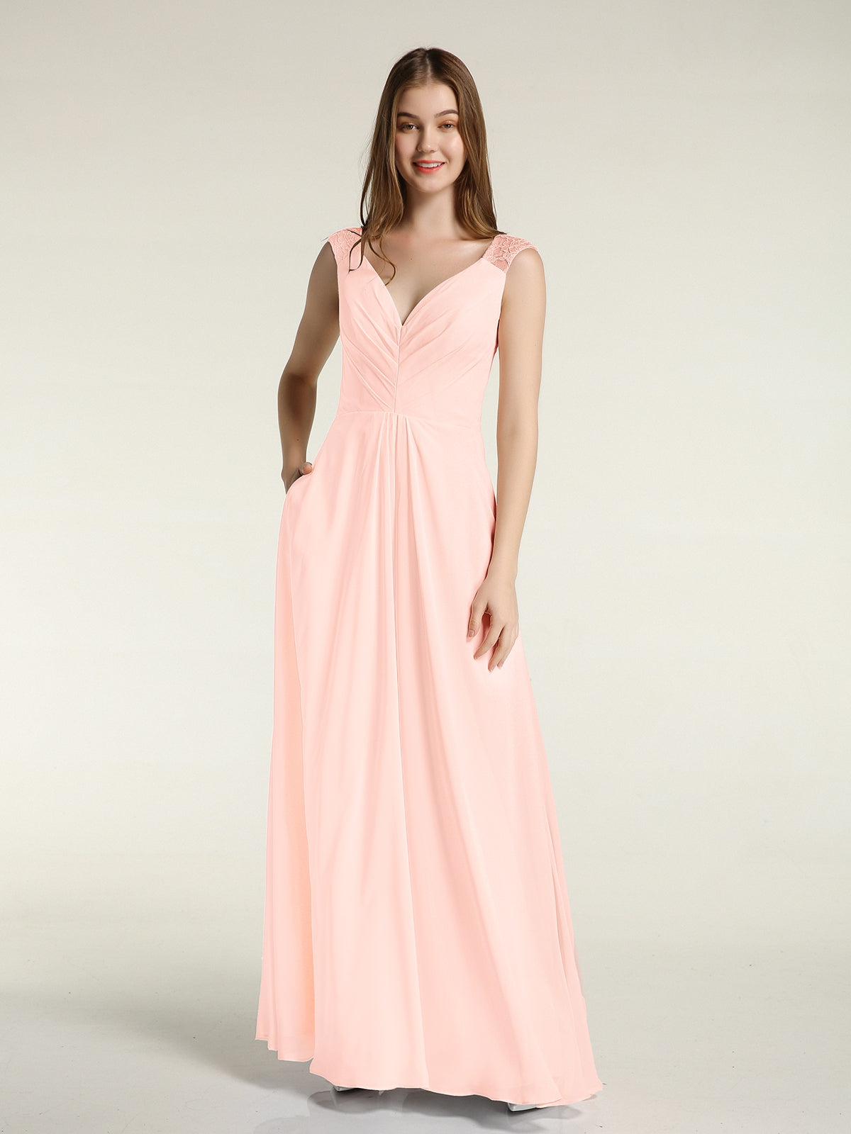 V-neck Chiffon Dresses with Lace Strap Pool Plus Size