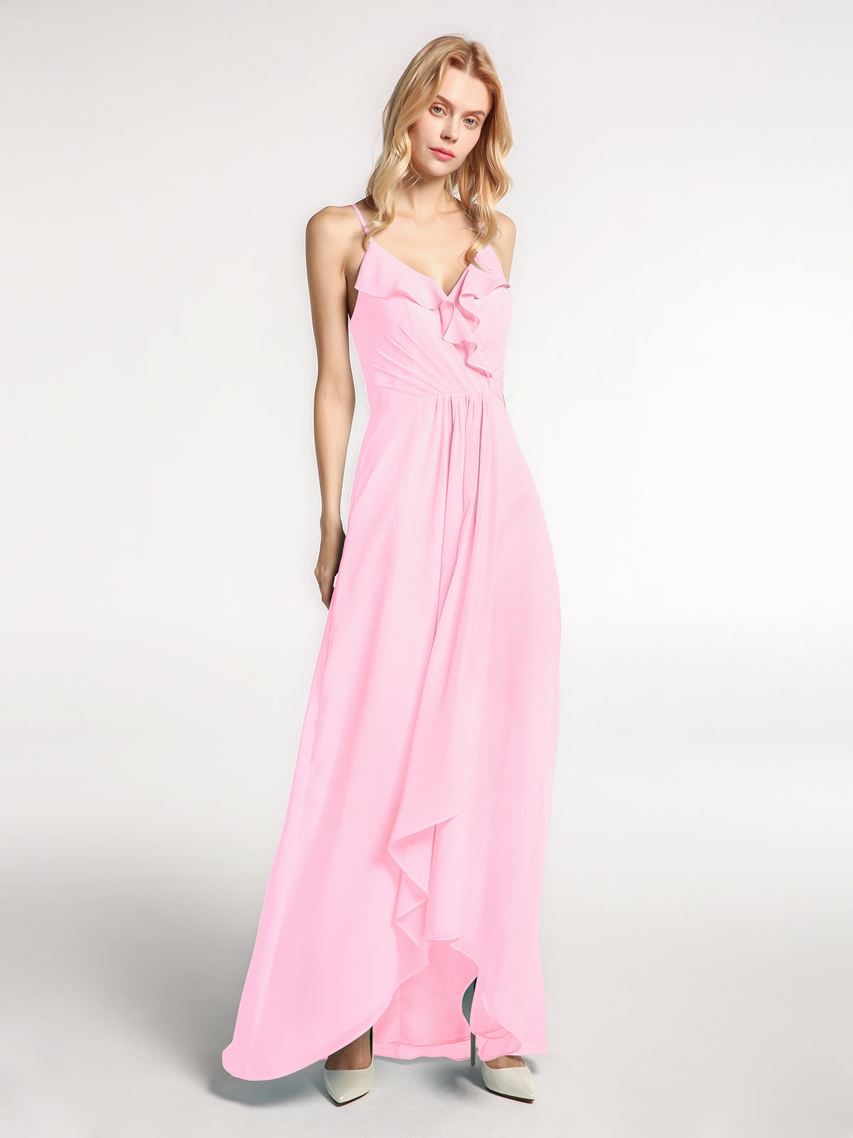 Chiffon Long Dresses with Lace Straps Candy Pink Plus Size