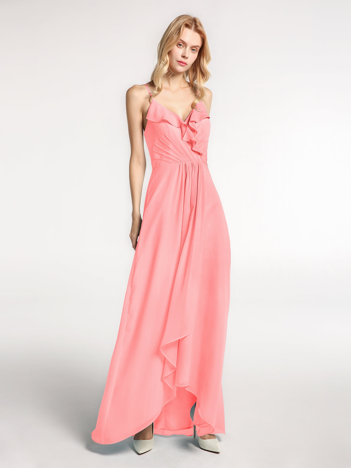 Halter Chiffon Dresses with Double StrapS Flamingo