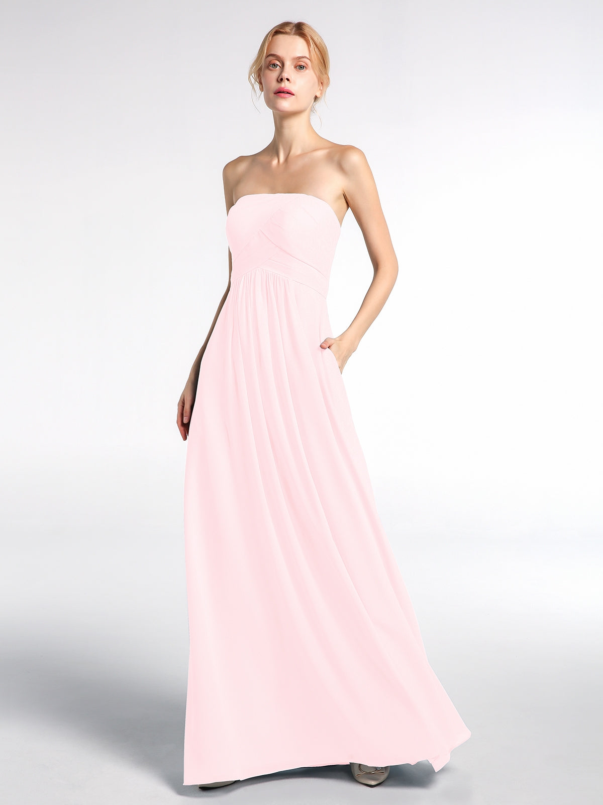 Chiffon with Beaded Waistband Long Dress Blushing Pink Plus Size