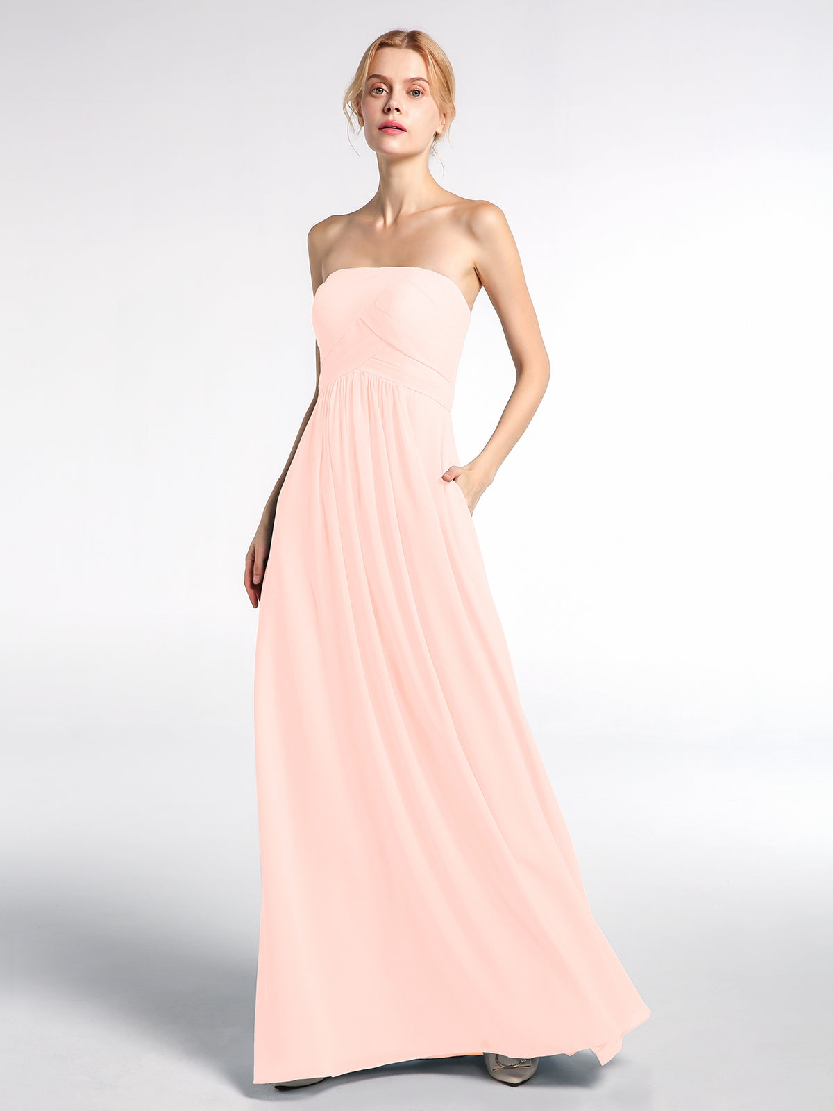 BABARONI Strapless Chiffon Empire Waist Dress with Pockets-Pearl Pink Plus Size, Pearl Pink / US18