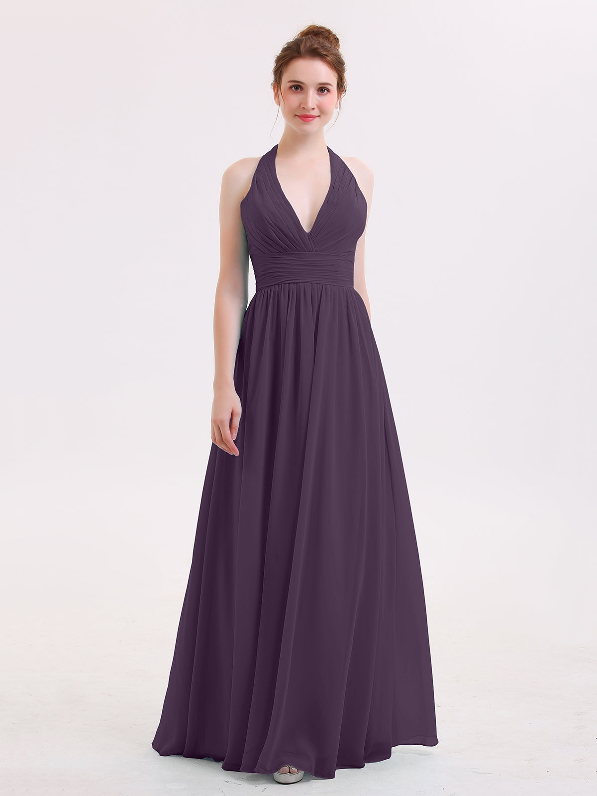 BABARONI Plum Chiffon Bridesmaid Dress