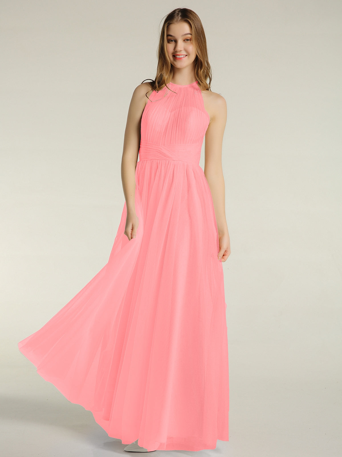 One Shoulder Tulle Long Bridesmaid Dresses Flamingo Plus Size