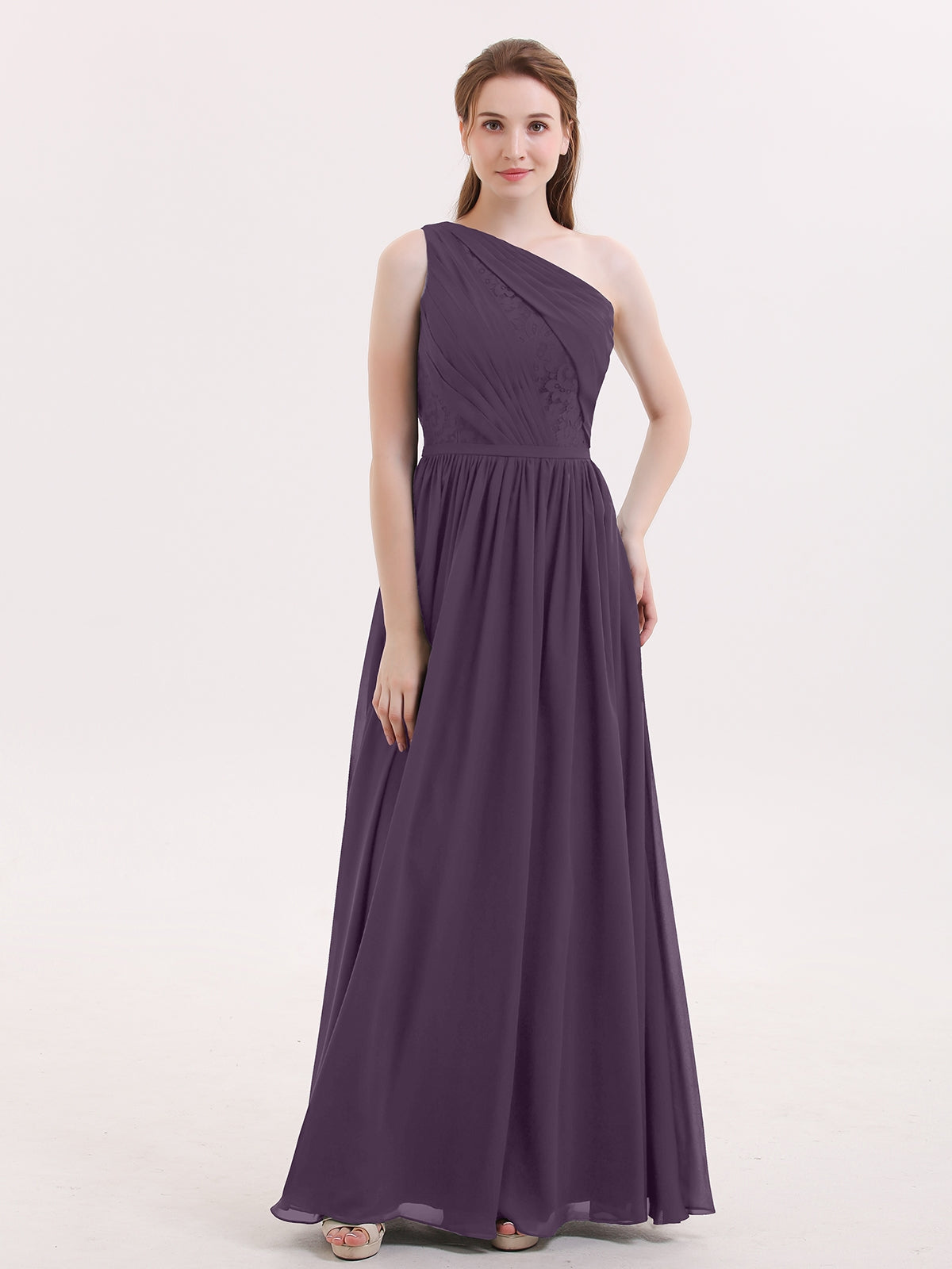One Shoulder Chiffon Wedding Party Dresses Plum Plus Size main image 0
