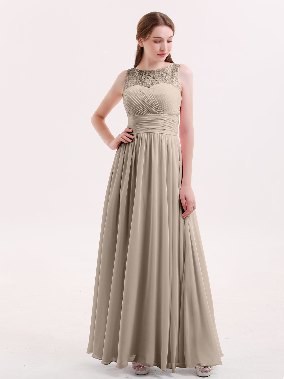 Illusion Neckline Chiffon Dress With Jacket Taupe Plus Size main image 1