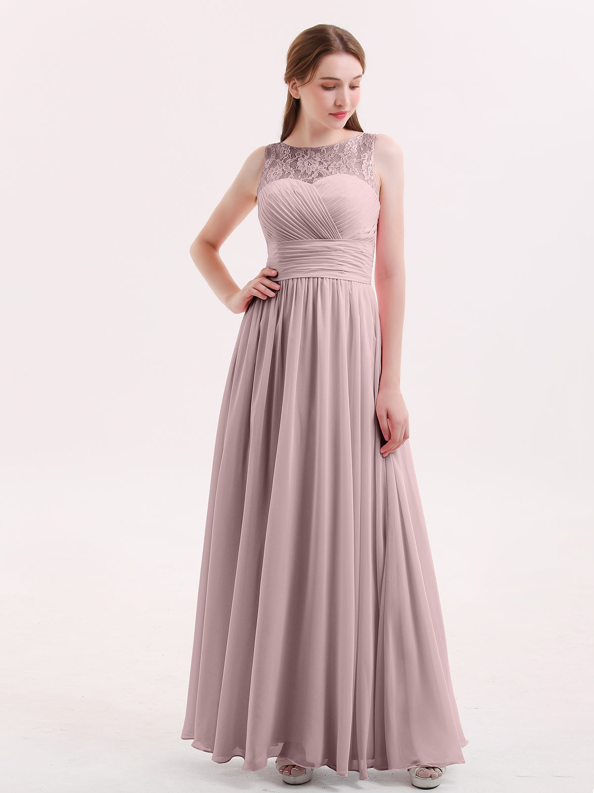 Chiffon Long Dresses with V Neckline Vintage Mauve Plus Size