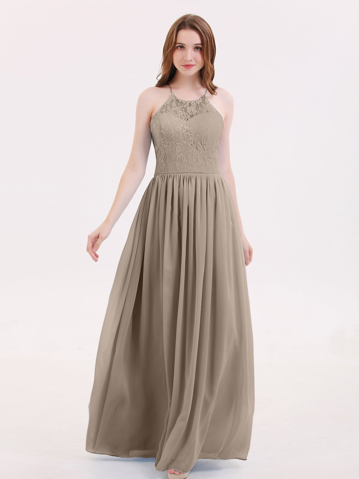 Halter Mermaid Double Straps Velvet Max Dresses Taupe Plus Size
