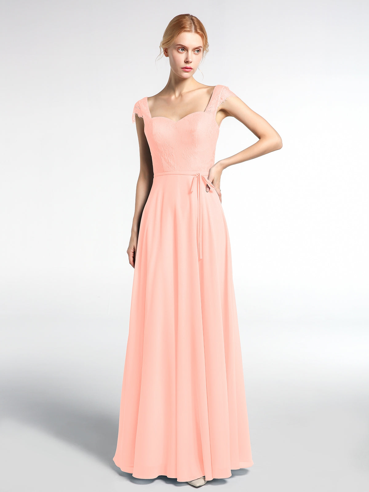 Lace Bodice Chiffon Skirt Cap Sleeves Dress Orchid
