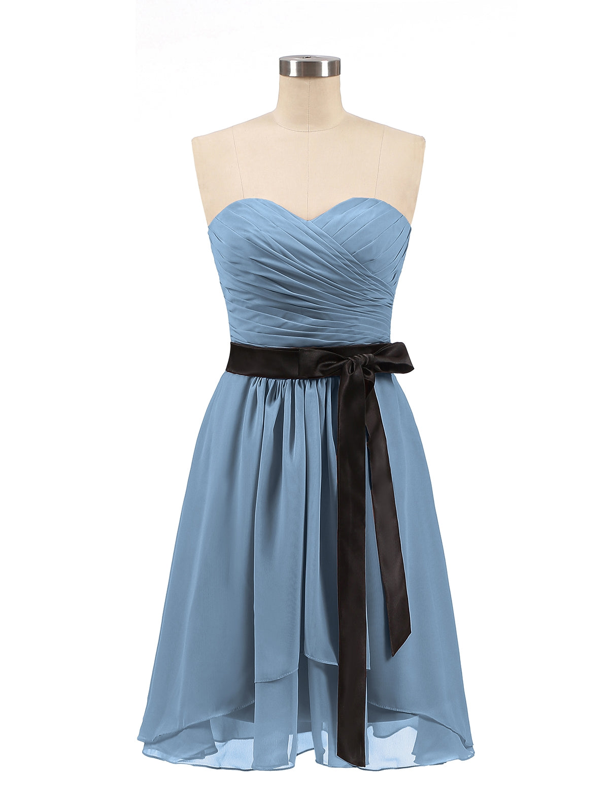BABARONI Chiffon Slate Blue Bridesmaid Dresses Sweetheart Short/Mini Sleeveless Bow A-line, Slate Blue / US18