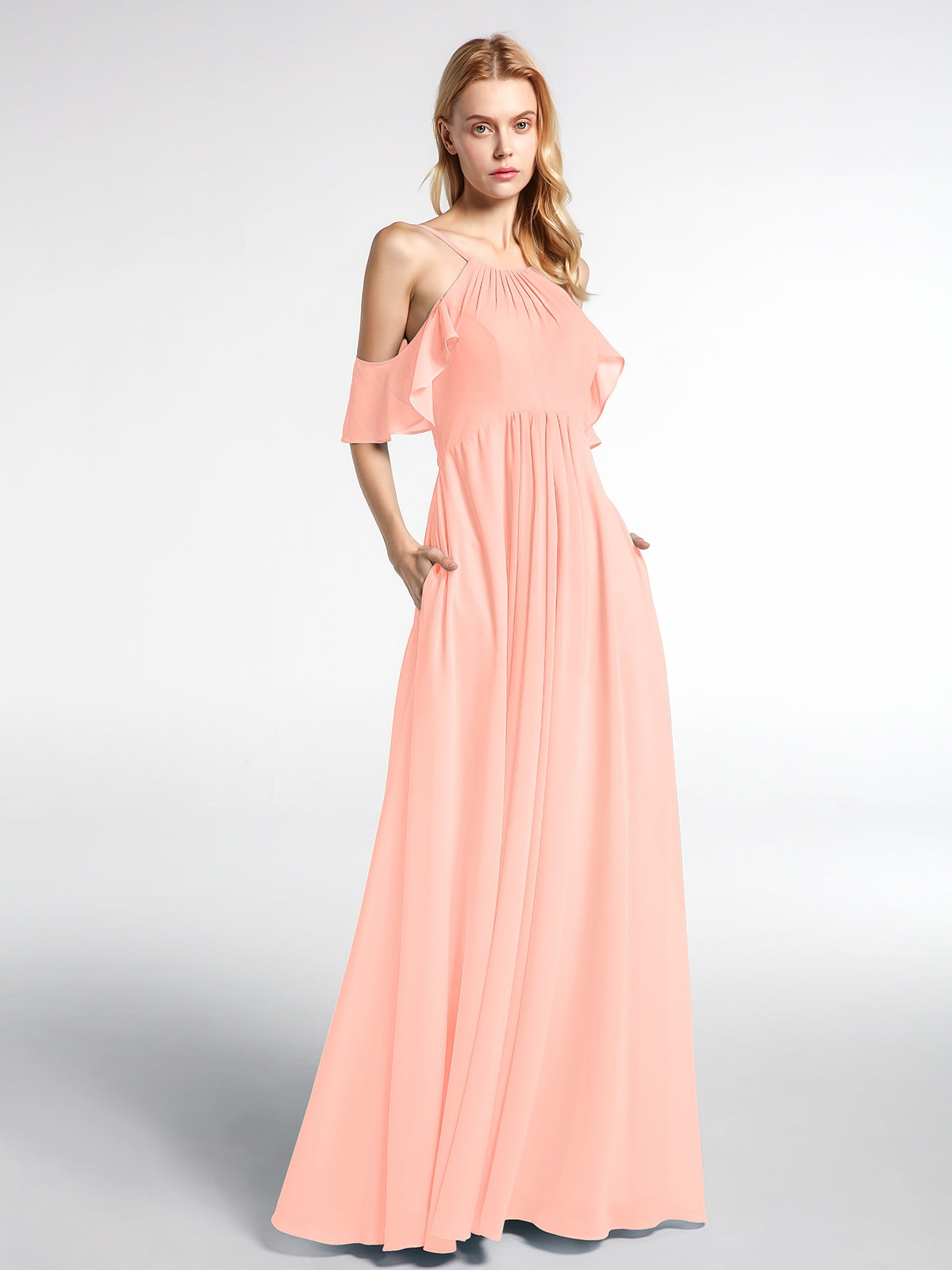 Halter Chiffon Gown Triangular Open Back Coral Plus Size main image 1