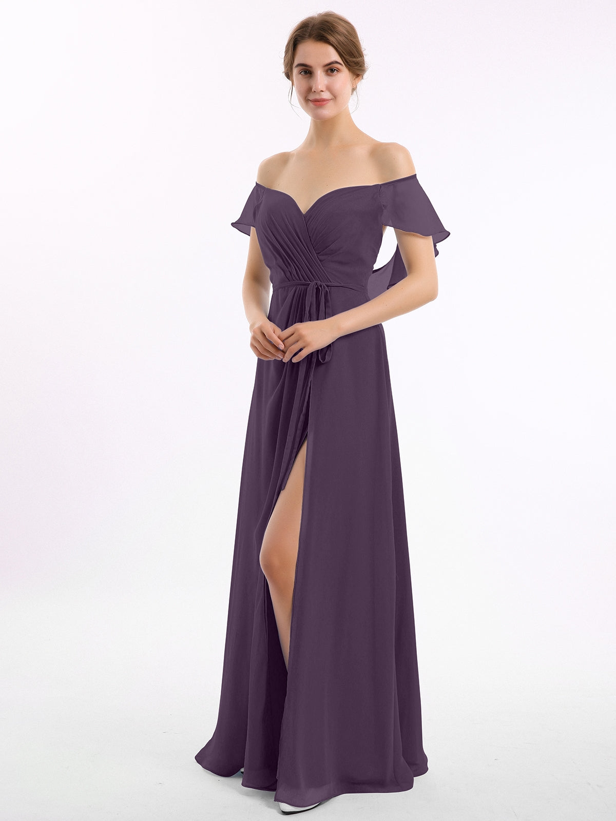 Sally plum flower slit dress