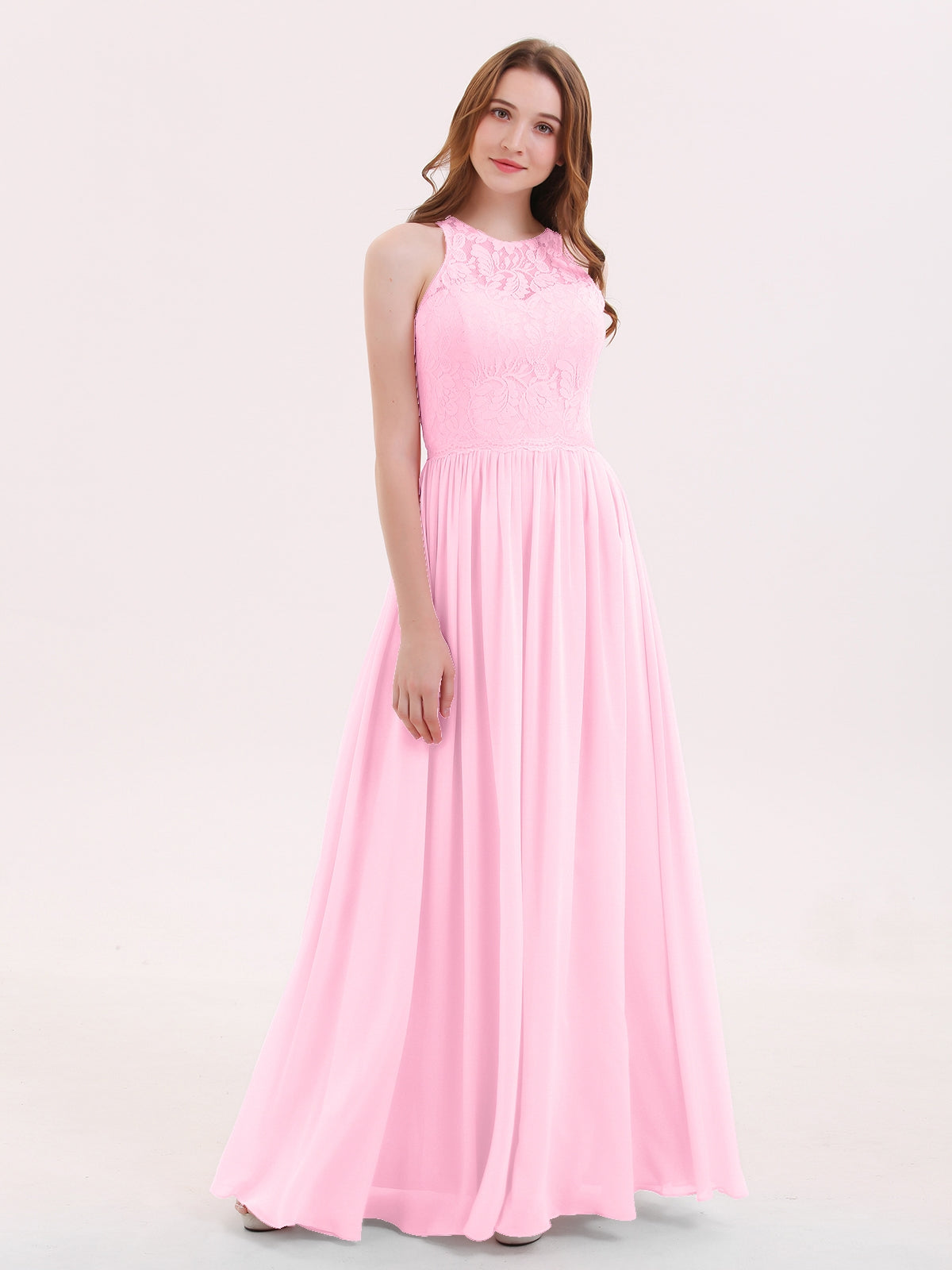 Chiffon And Lace Dress with Open Back Candy Pink Plus Size