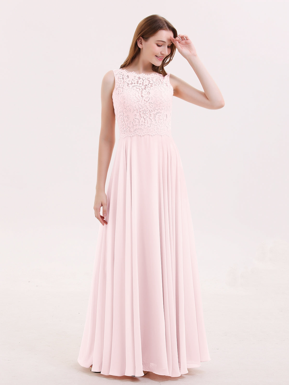 Lace and Chiffon Dresses with Open Back Blushing Pink Plus Size main image 0