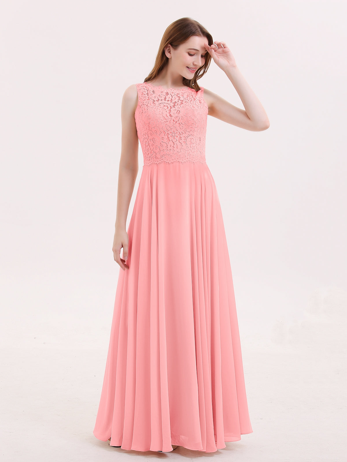 V neck Chiffon Long Dresses with Straps Flamingo main image 1