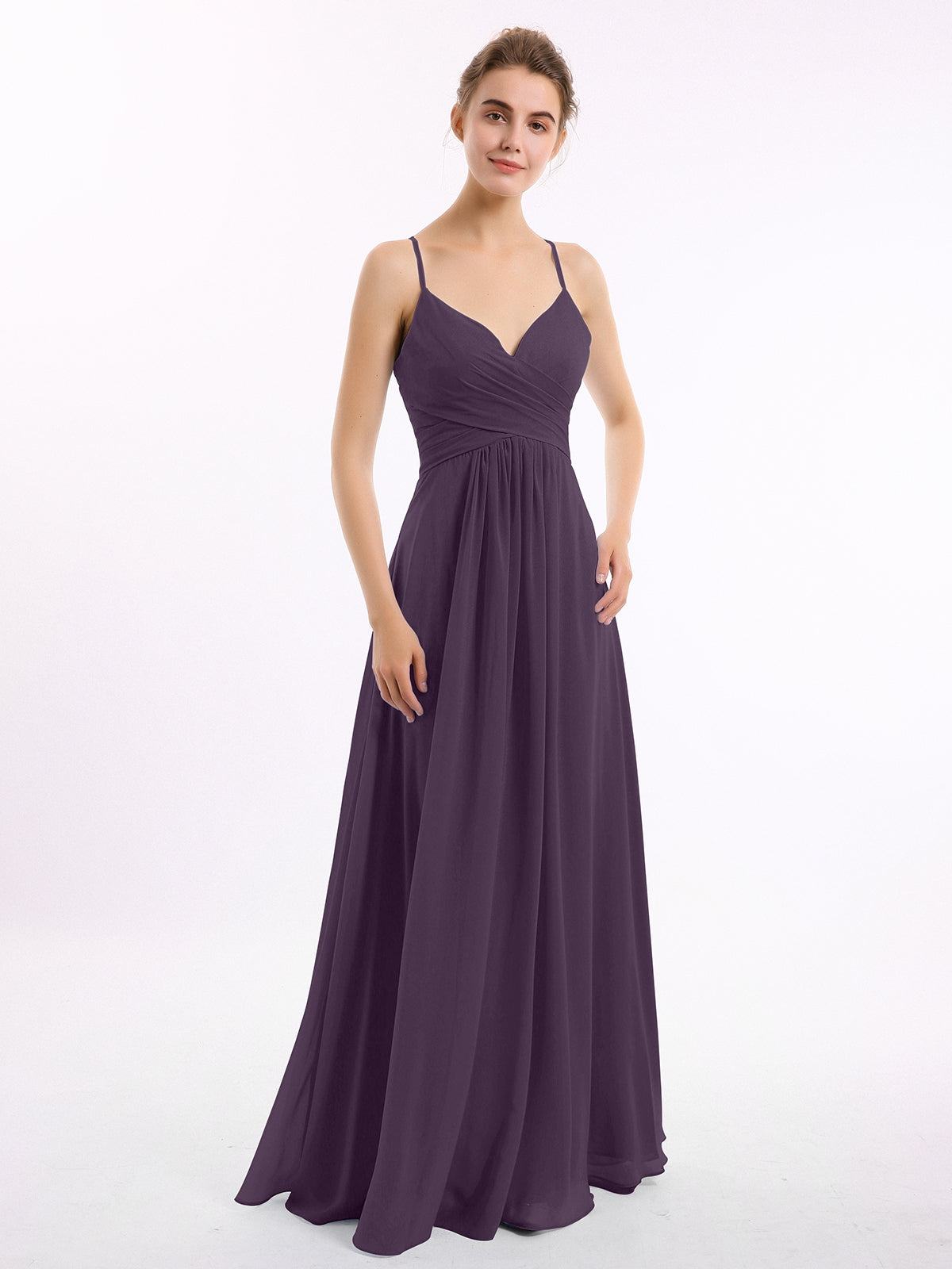 Spaghetti Strap Scoop Neck Ruffle Bodice Dress Plum main image 0