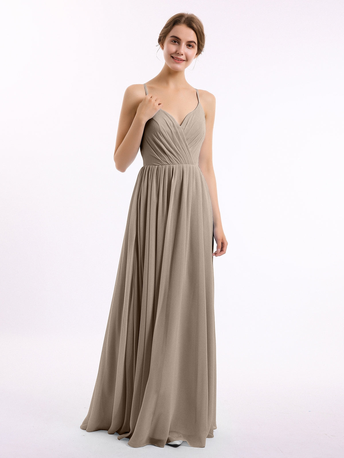 BABARONI Chiffon Bridesmaid Dresses with Spaghetti Straps-Taupe, Taupe / US0