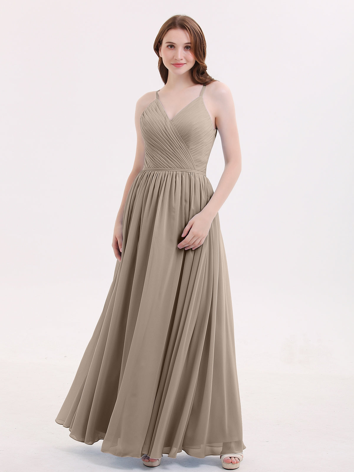 Spaghetti Strap Chiffon Dresses with Bow Taupe Plus Size