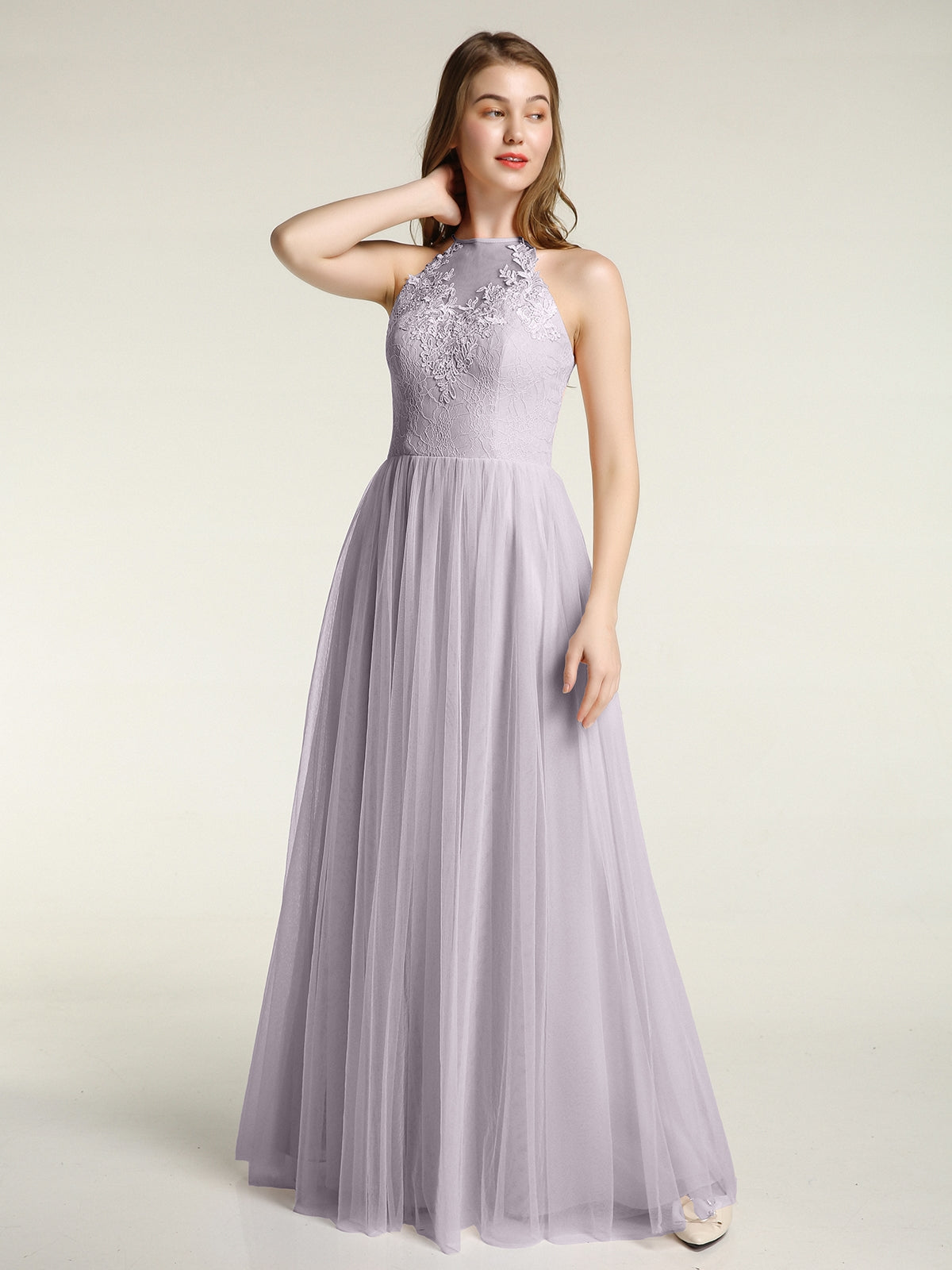 A-Line Jewel Neckline Tulle Dress Dusk Plus Size