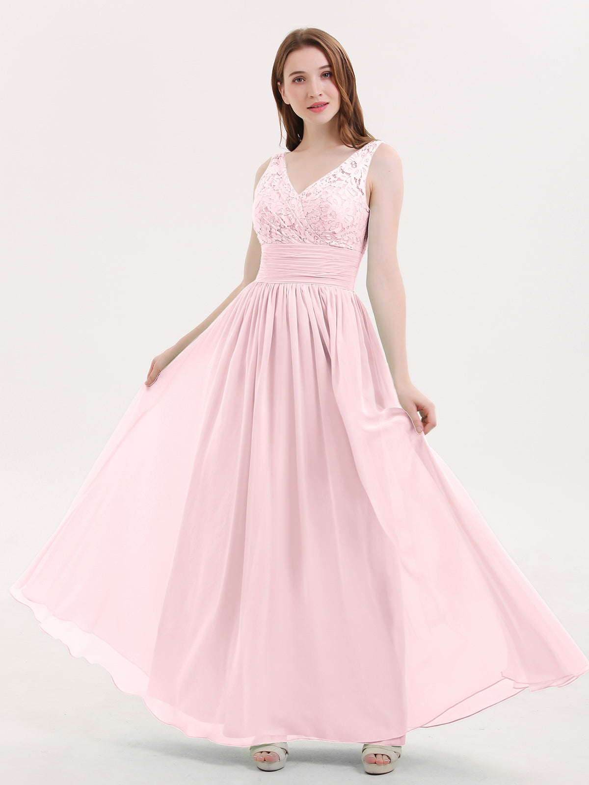 Lace and Chiffon Dresses with Open Back Blushing Pink Plus Size main image 1