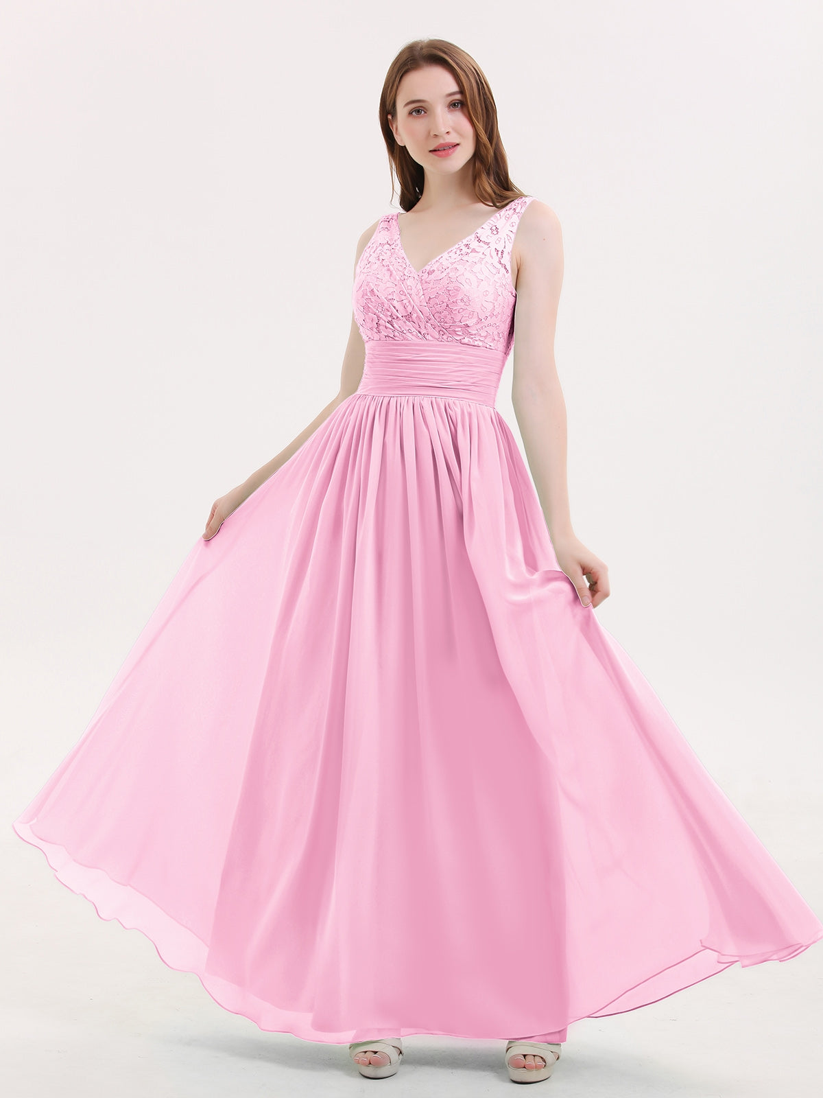 FuLL Length Lace and Chiffon Dresses Candy Pink Plus Size
