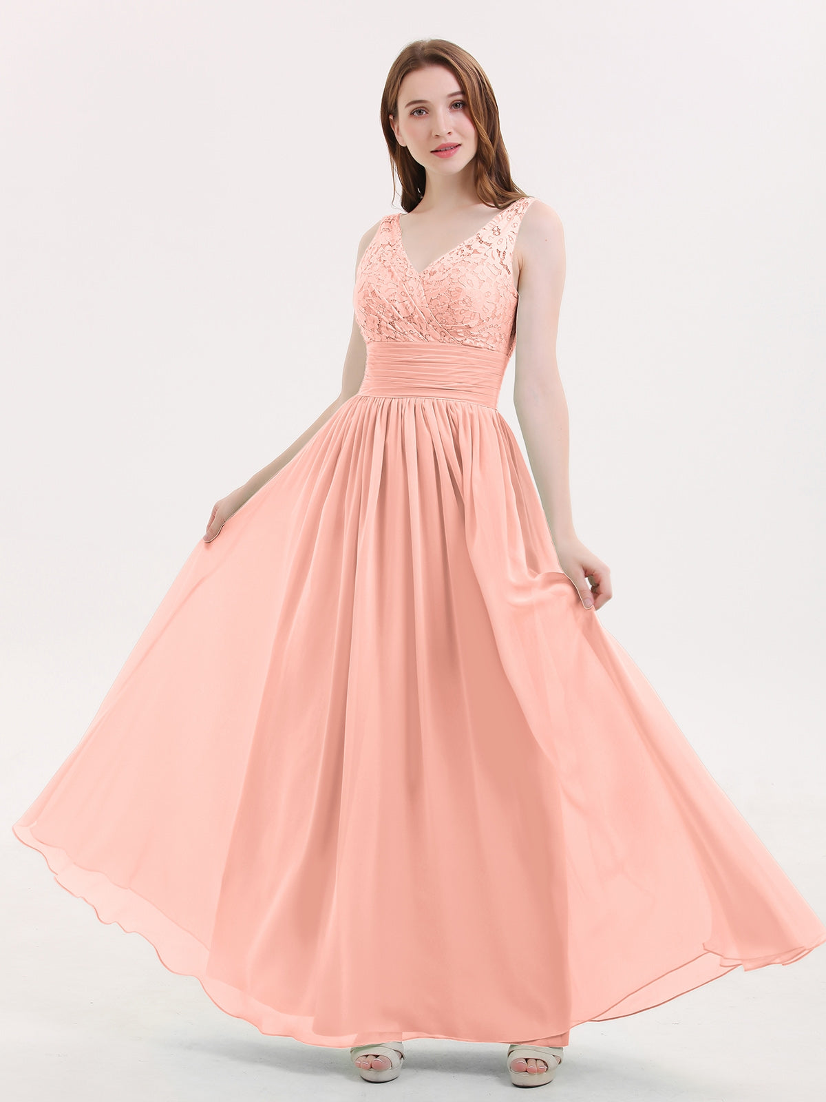 BABARONI Lace and Chiffon Dresses with Open Back-Coral, Coral / US0 BABARONI Lace and Chiffon Dresses with Open Back-Coral, Coral / US0