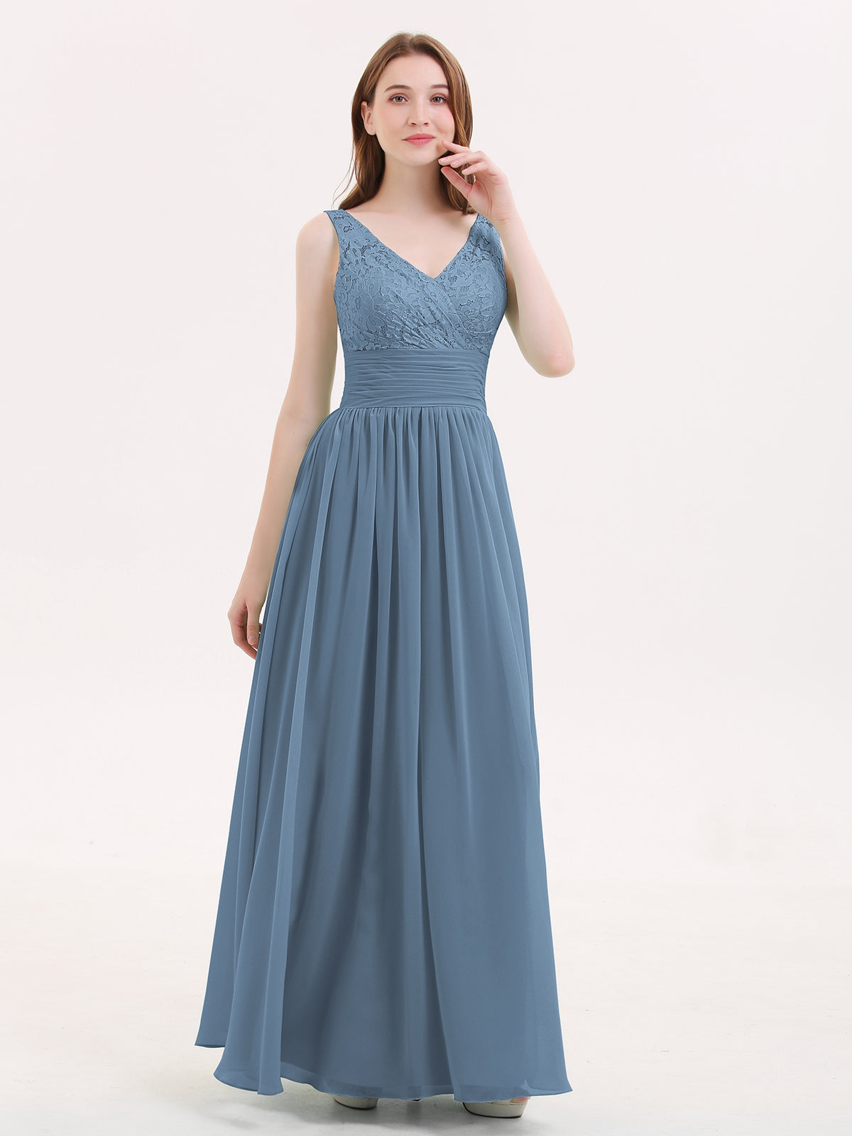 Spaghetti Strap Open Back Chiffon Dresses Slate Blue Plus Size