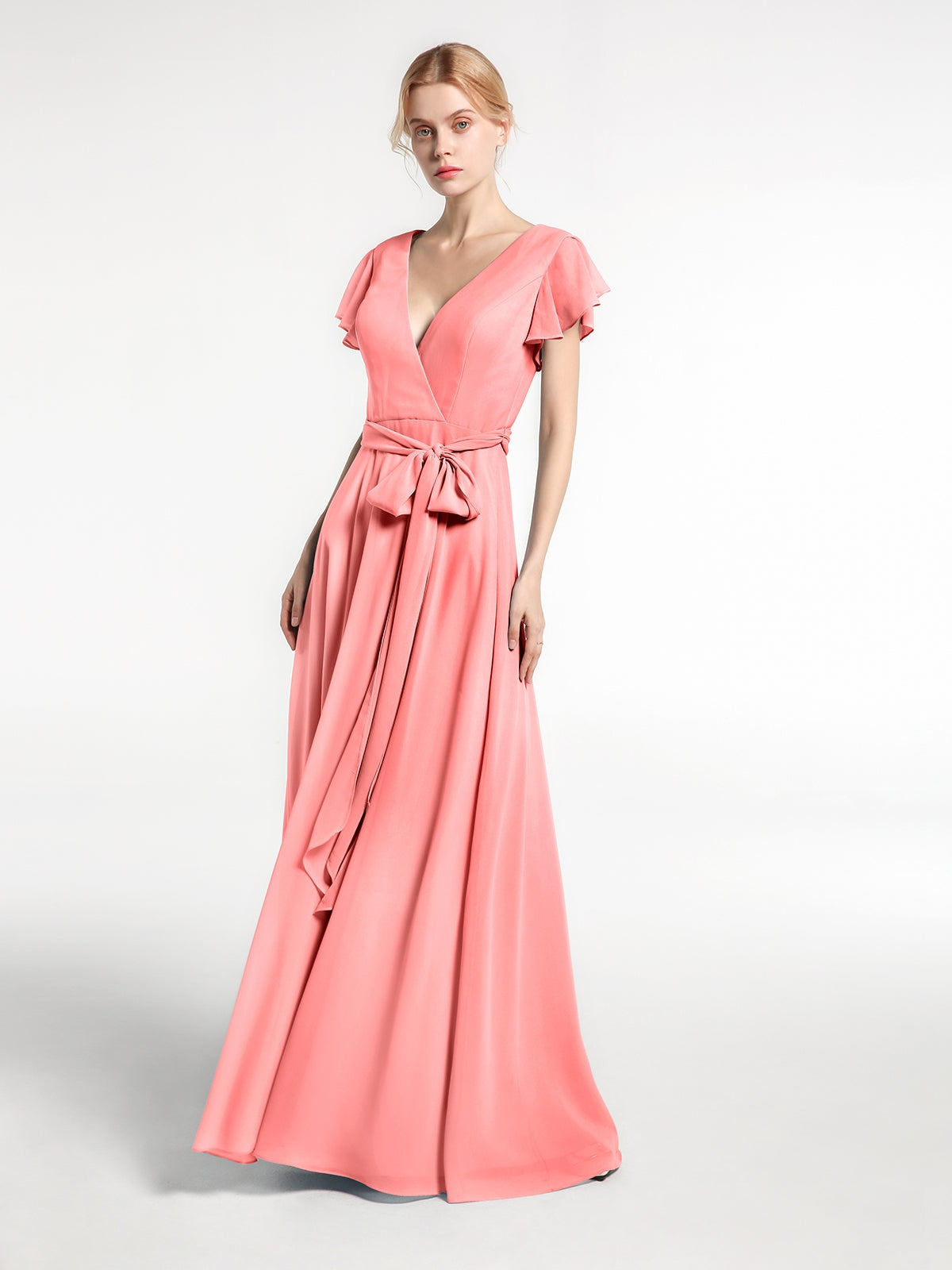 Long Chiffon Dresses with FLOWERS Flamingo Plus Size