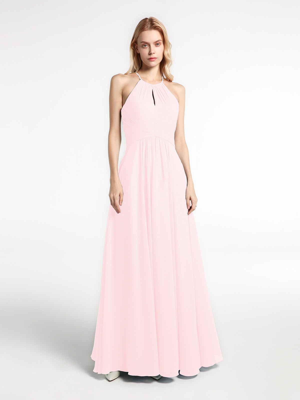 Halter Long Chiffon Dress with Open Back Pearl Pink Plus Size main image 1