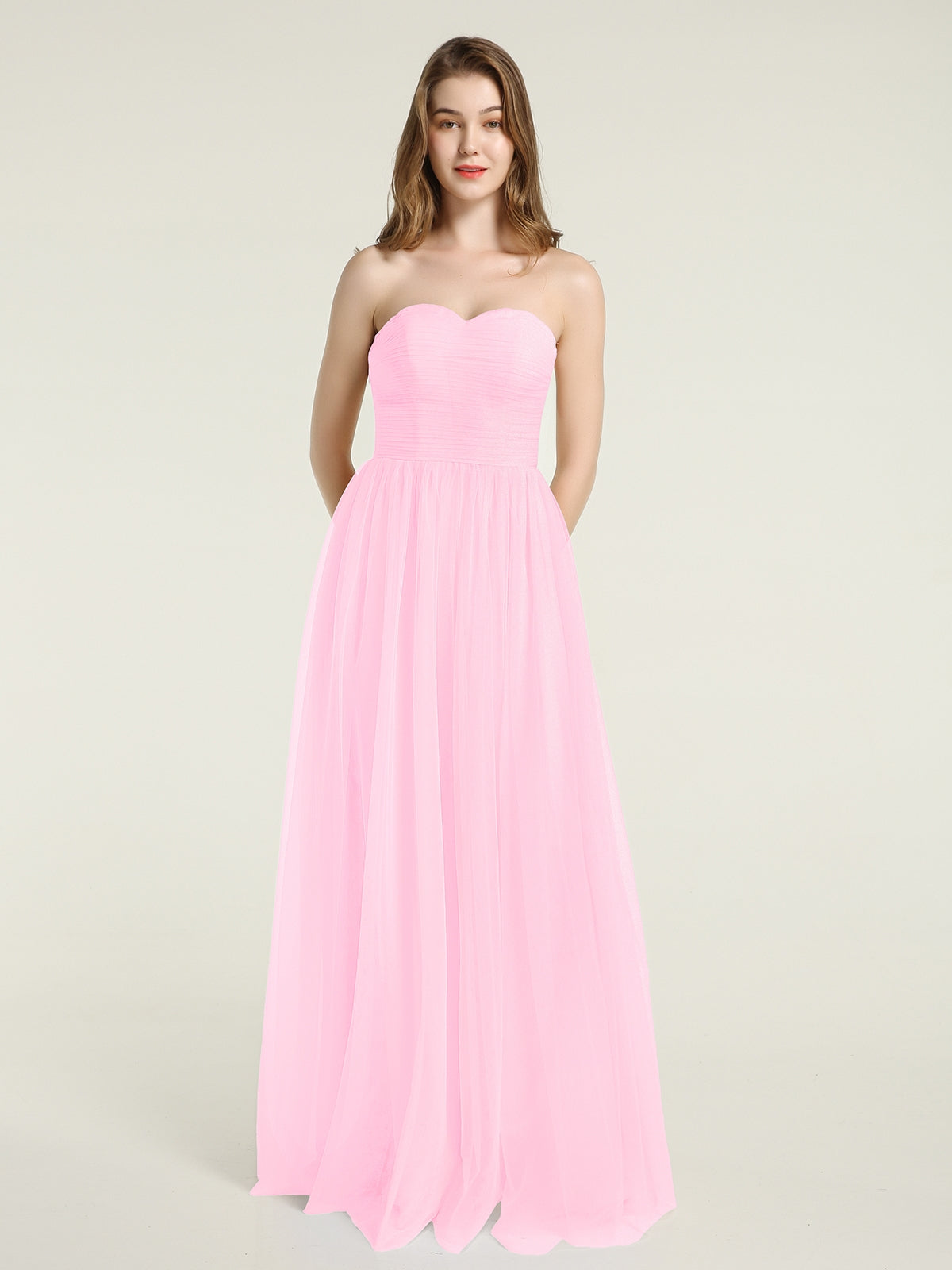 Full Length Chiffon Maxi Bridesmaid Gowns Candy Pink Plus Size