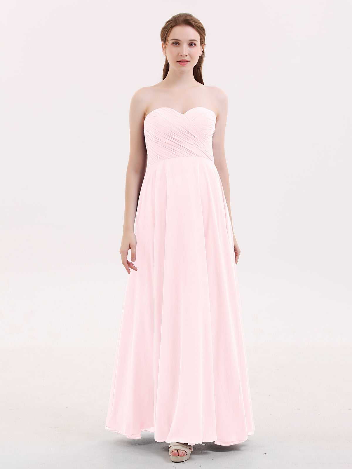 BABARONI Chiffon Blushing Pink Bridesmaid Dresses Sweetheart Floor