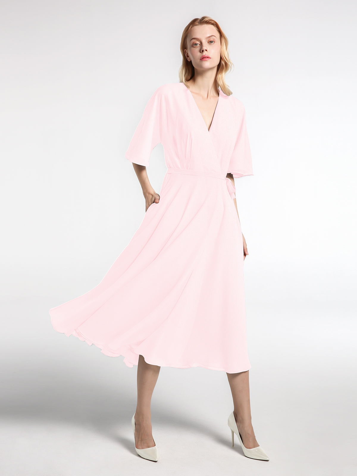Tea-Length Chiffon Dress With Jacket White Plus Size main image 1