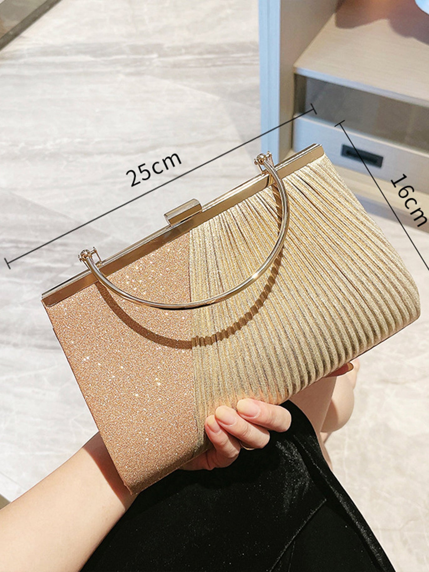 BABARONI Pleated and Diamond Evening Clutch Bag