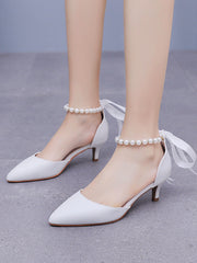 Pointed Toe Kitten Heels Ankle-Strap Wedding Shoes