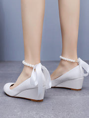 Round Toe Platform Heels Beaded Mary Janes