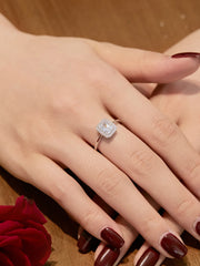 Shiny Rectangle Zircon Engagement Ring in 925 Sterling Silver