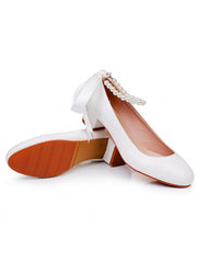 Round Toe Low Chunky Heels Beaded Wedding Shoes