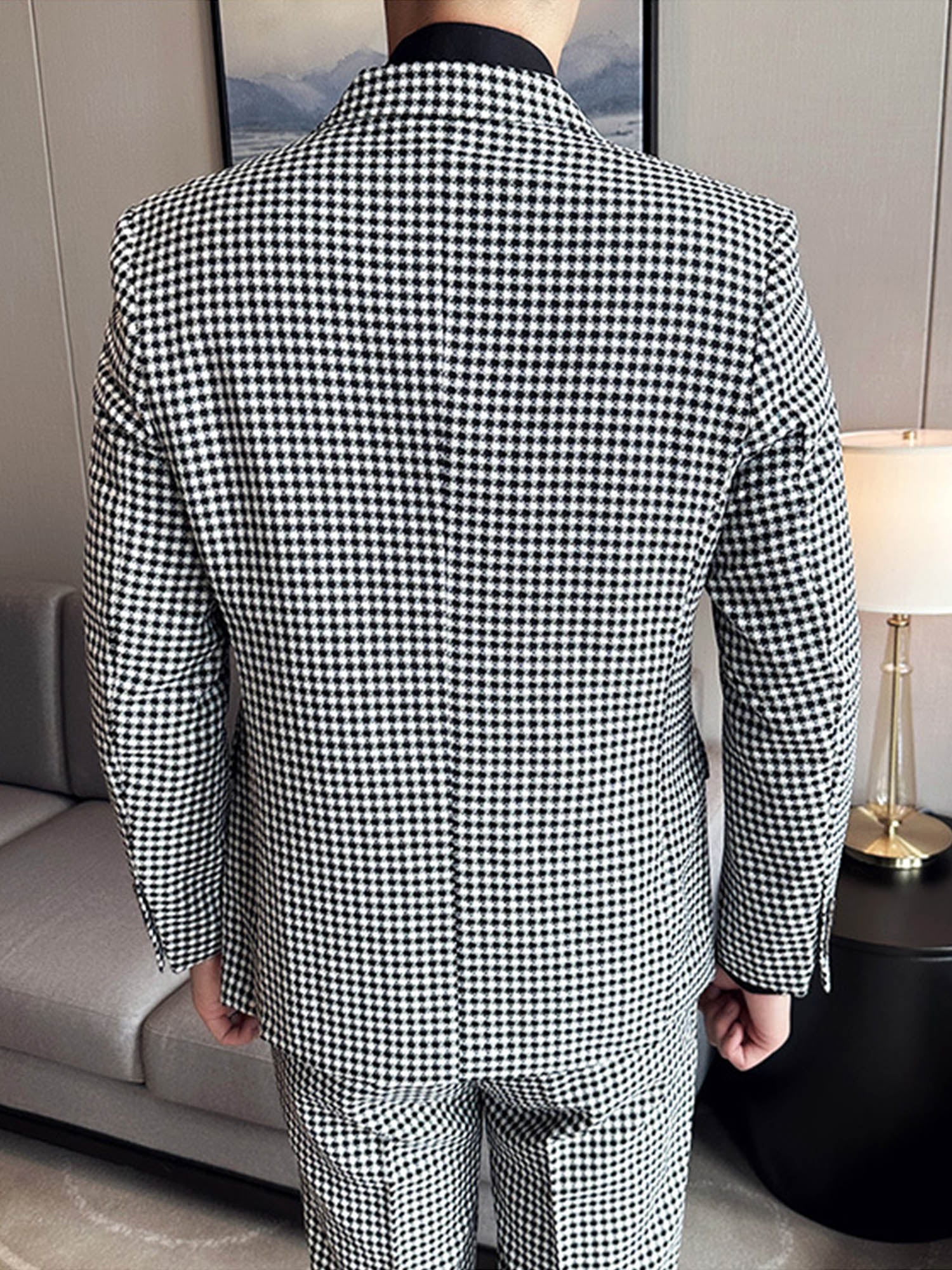 Houndstooth Peak Lapel Double-Breasted Men Suits – BABARONI