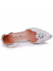 White Lace and Rhinestone Pointed Toe Wedding Shoes