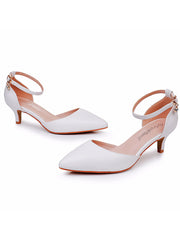 Mid Heel Matte Pointed Toe PU Wedding Shoes