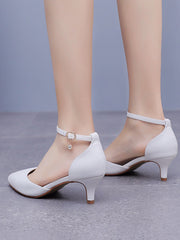 Mid Heel Matte Pointed Toe PU Wedding Shoes